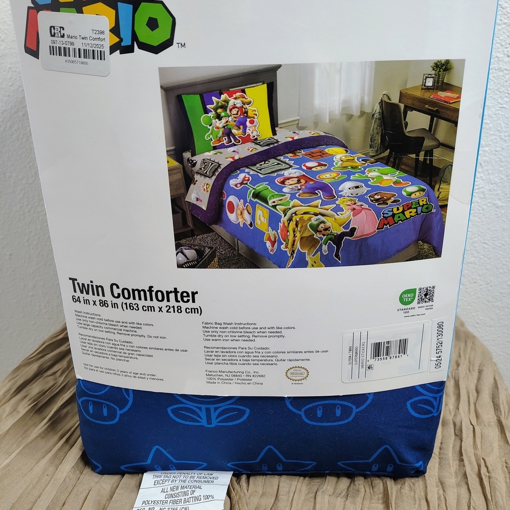 Nintendo Super Mario Twin Comforter Kids Bedding Blue 64x86 Soft - Picture 8 of 12